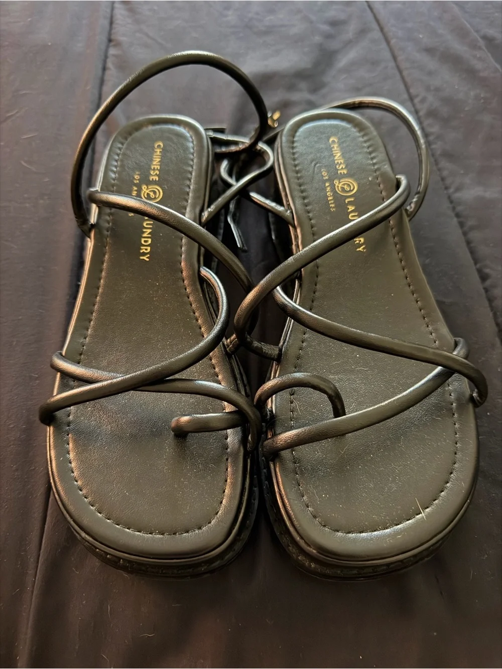 Chinese Laundry Black Strappy Square Toe Sandals Size 10 Y2K Minimalist 8.5